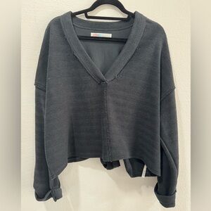 Free People Beach Black V-Neck Sweater with Tie in back
